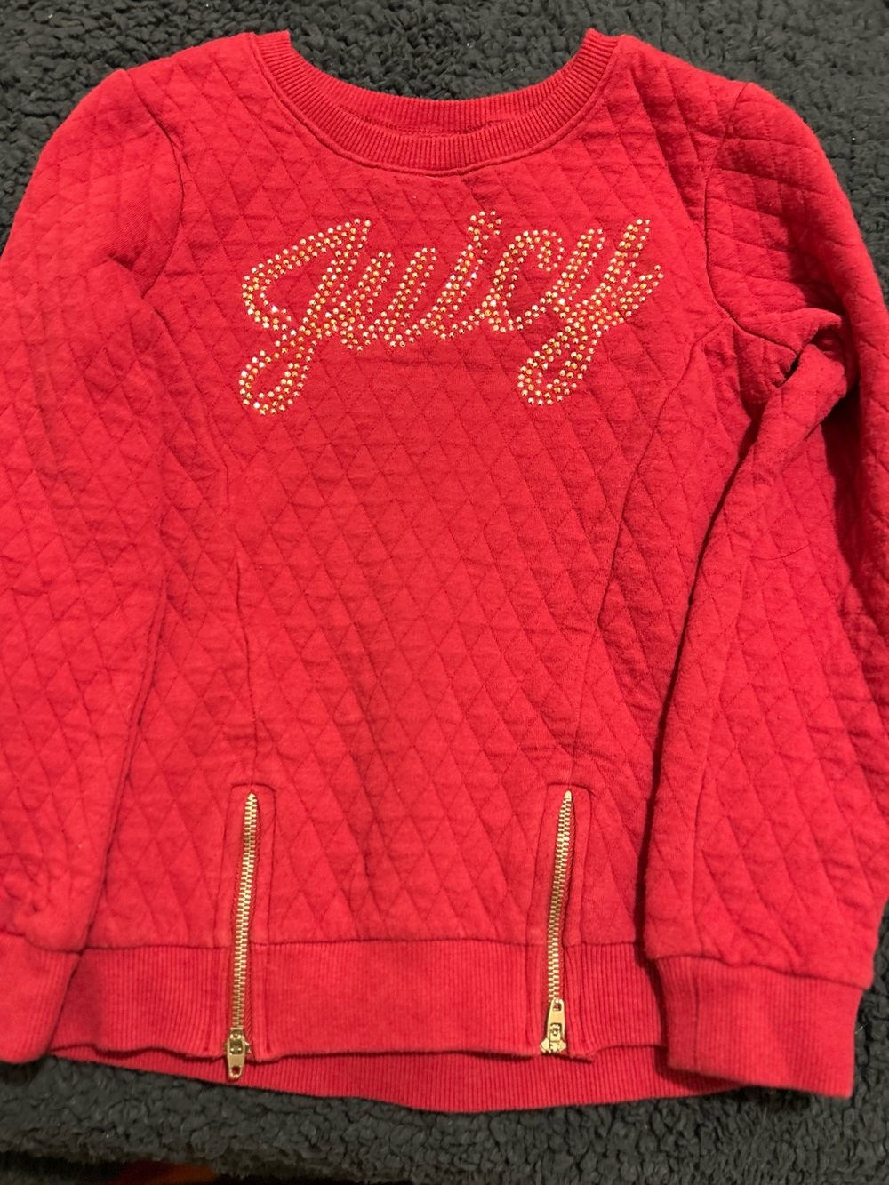 Juicy Couture Girls' Red Quilted Pullover with Gold Rhinestone Logo